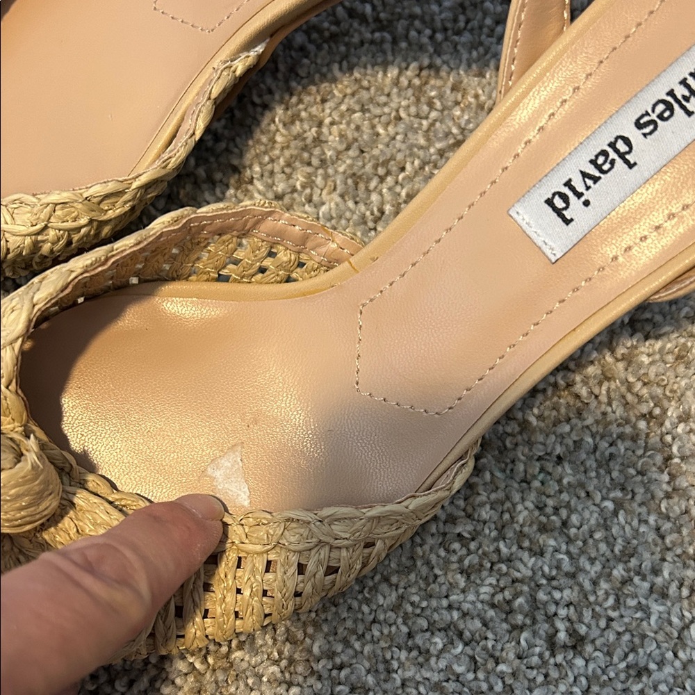 Charles David Beige Woven Slingback Kitten Heel Raffia bow 8 - Picture 12 of 12